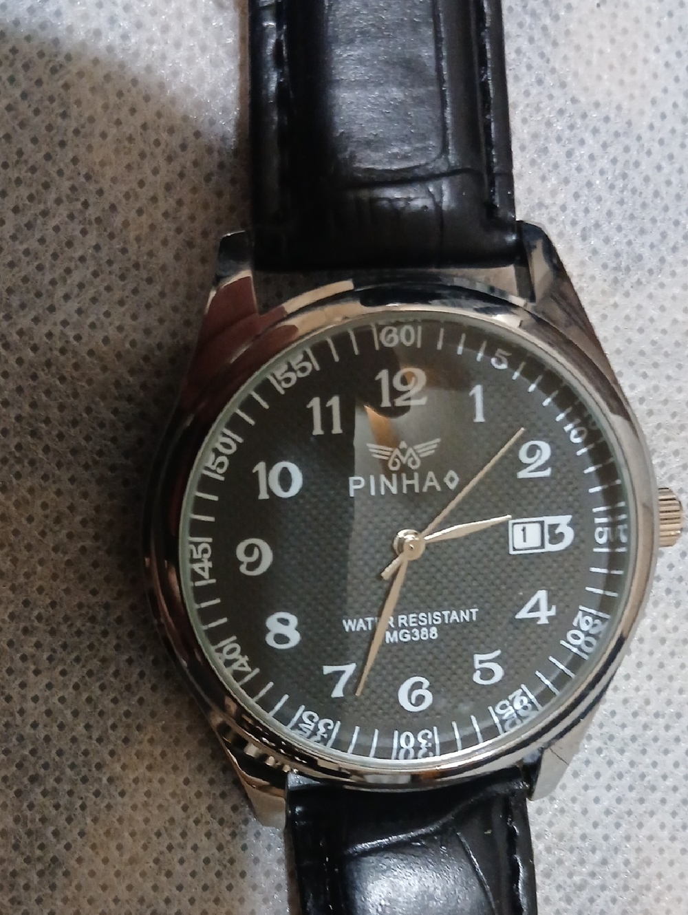 Men’s Black Dial Leather Strap Watch